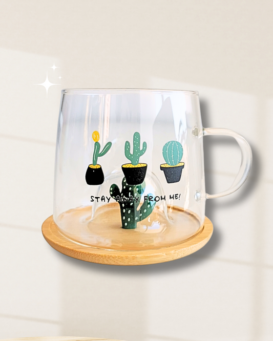 Taza de vidrio transparente cactus